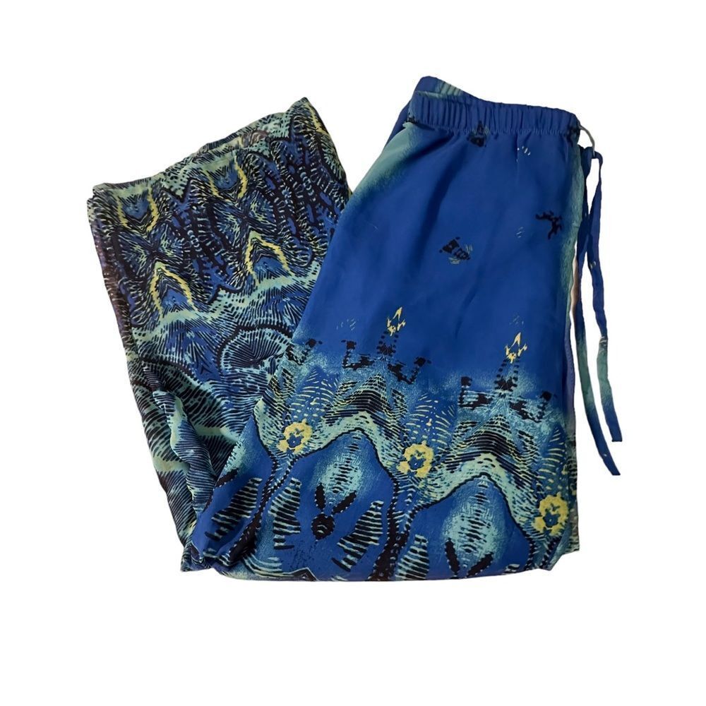 Badgley Mischka Blue Print Lined Wide Leg Pull On Pants Women L